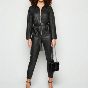 Pleather Jumpsuit w/ Buckle Belt Sz XS/S